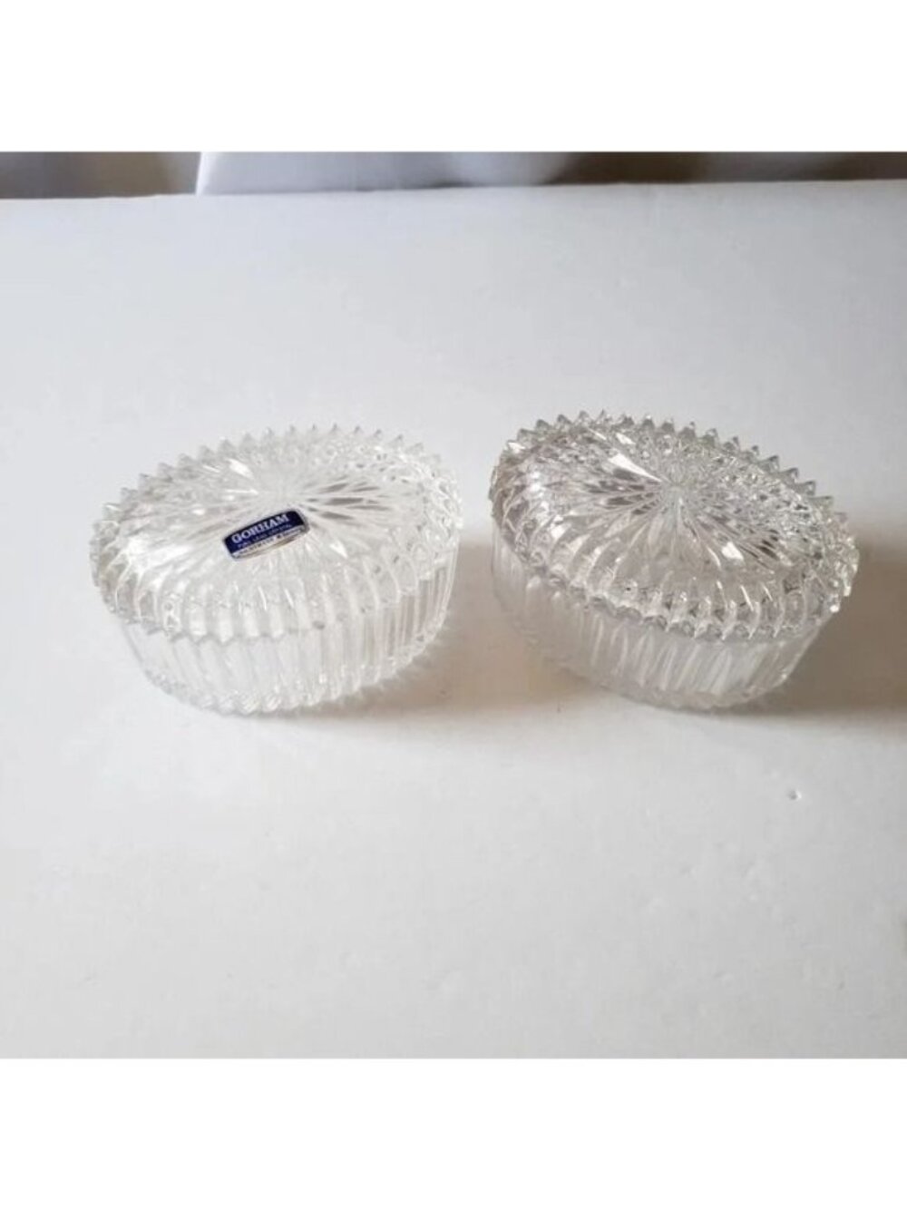 Gorham set of 3 pieces Oval Shaped Full Lead Crystal Glass Trinket Jewelry Box - Picture 4 of 6